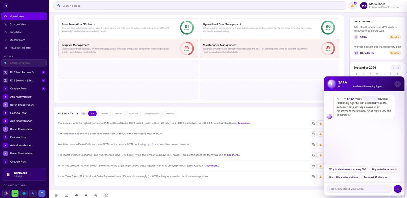 Product screenshot of an embedded AI assistant chat panel