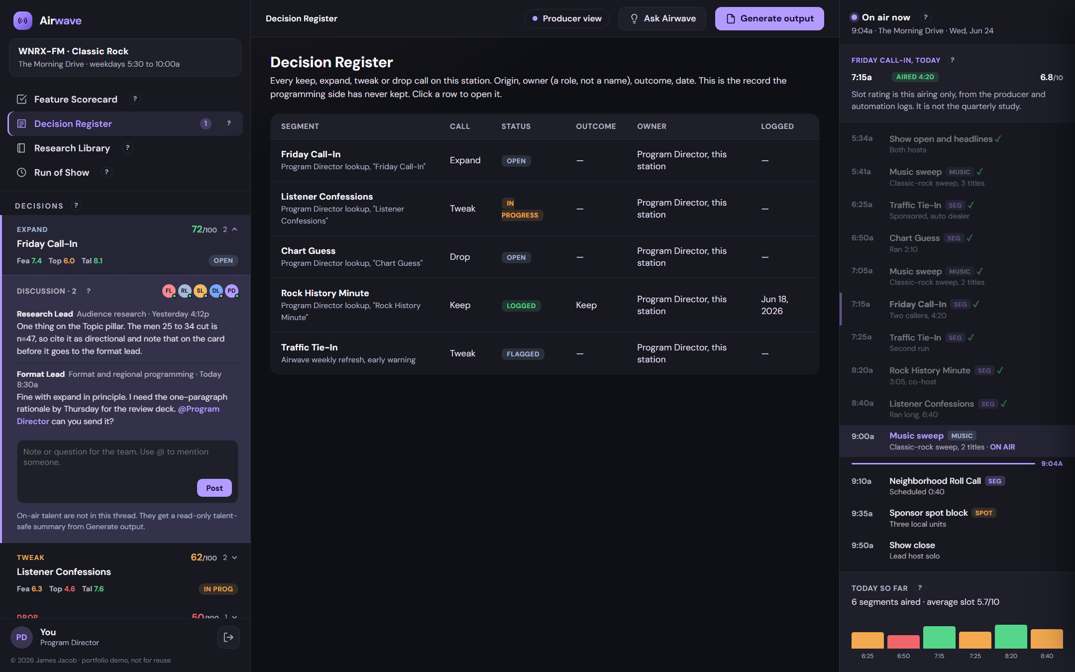 Airwave Decision Register screen
